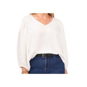 Vince Camuto V-Neck Blouse Ivory Striped Top Balloon Sleeves Holiday Women's 2X